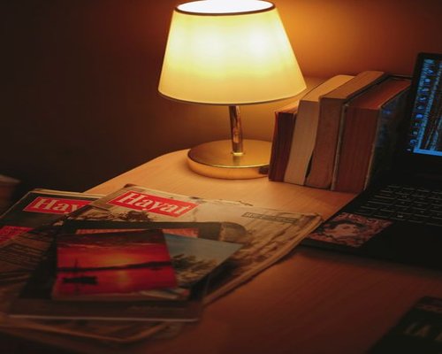 Side illumination layout showing a desk setup optimized for evening reading